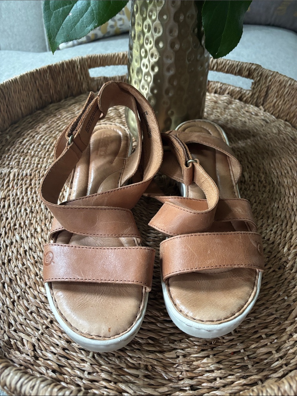 Born Tan Leather Platform Strappy Sandals - Picture 5 of 9